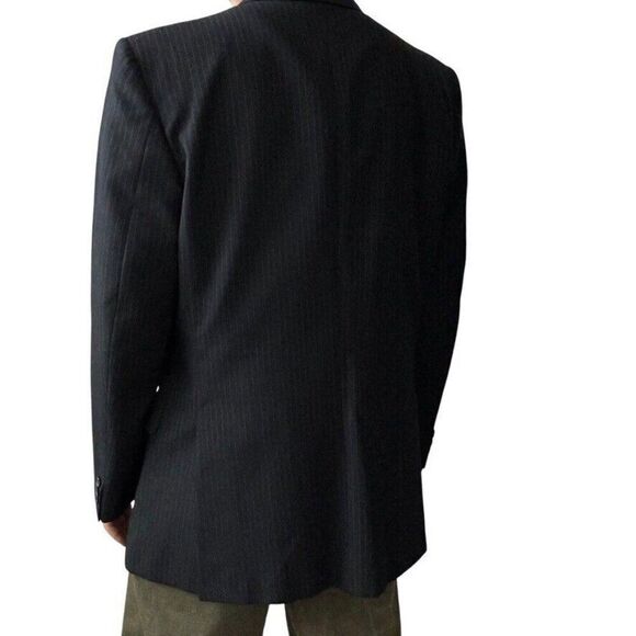 Vintage YSL Yves Saint Laurent Navy Blue Pin Stripe Wool Sport Coat Blazer 42R - Picture 7 of 11